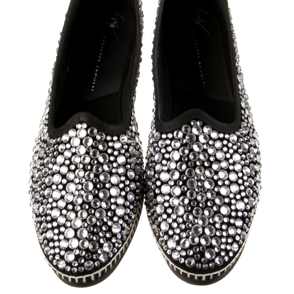Giuseppe Zanotti Fancy Crystal Loafers with Black & Silver Embellishment Size 8 - Picture 1 of 17